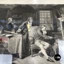 English antique etching print with black wood and golden metal frame, 1863