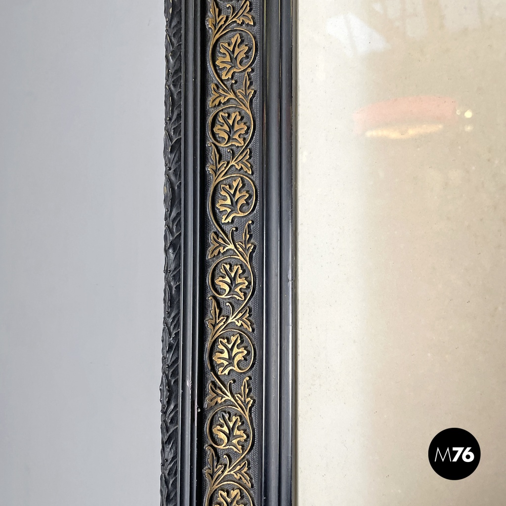 English antique etching print with black wood and golden metal frame, 1863