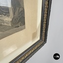 English antique etching print with black wood and golden metal frame, 1863