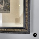 English antique etching print with black wood and golden metal frame, 1863