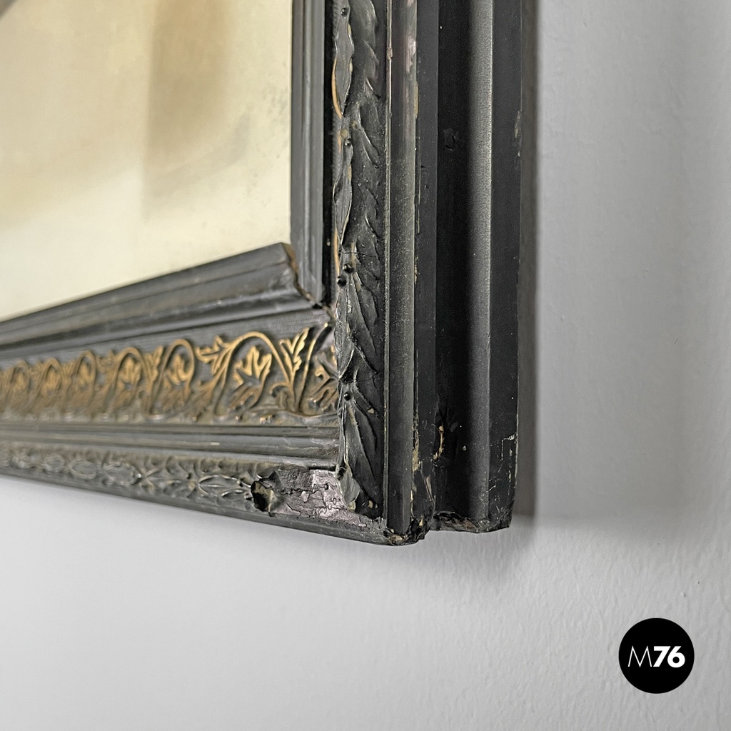 English antique etching print with black wood and golden metal frame, 1863