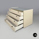 Italian post-modern white wood chest of drawers with black plastic handles 1980s