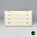 Italian post-modern white wood chest of drawers with black plastic handles 1980s