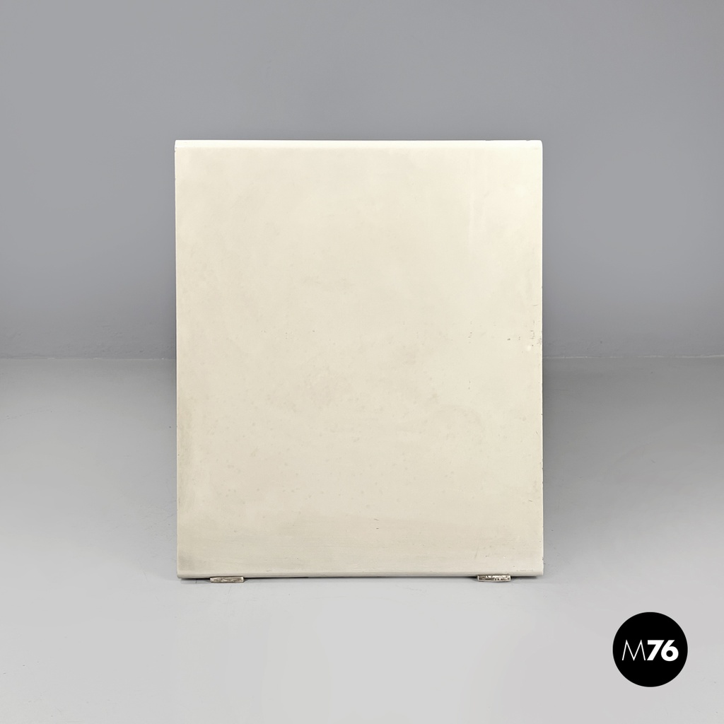 Italian post-modern white wood chest of drawers with black plastic handles 1980s