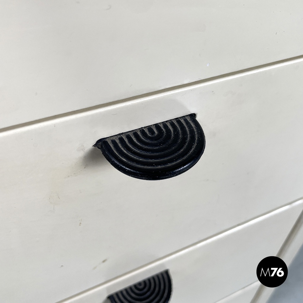 Italian post-modern white wood chest of drawers with black plastic handles 1980s