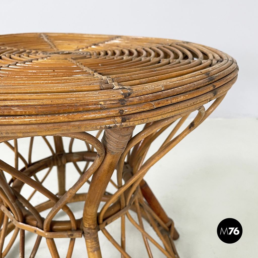 Italian mid-century modern Round coffee table in rattan, 1960s