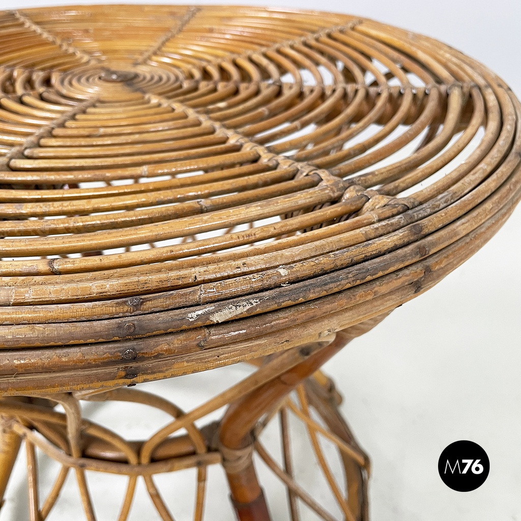 Italian mid-century modern Round coffee table in rattan, 1960s