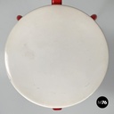 Italian post-modern three legged red and white metal chair with round seat 1980s
