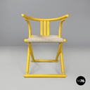 Italian post-modern folding tub chair in yellow wood and beige fabric, 1980s