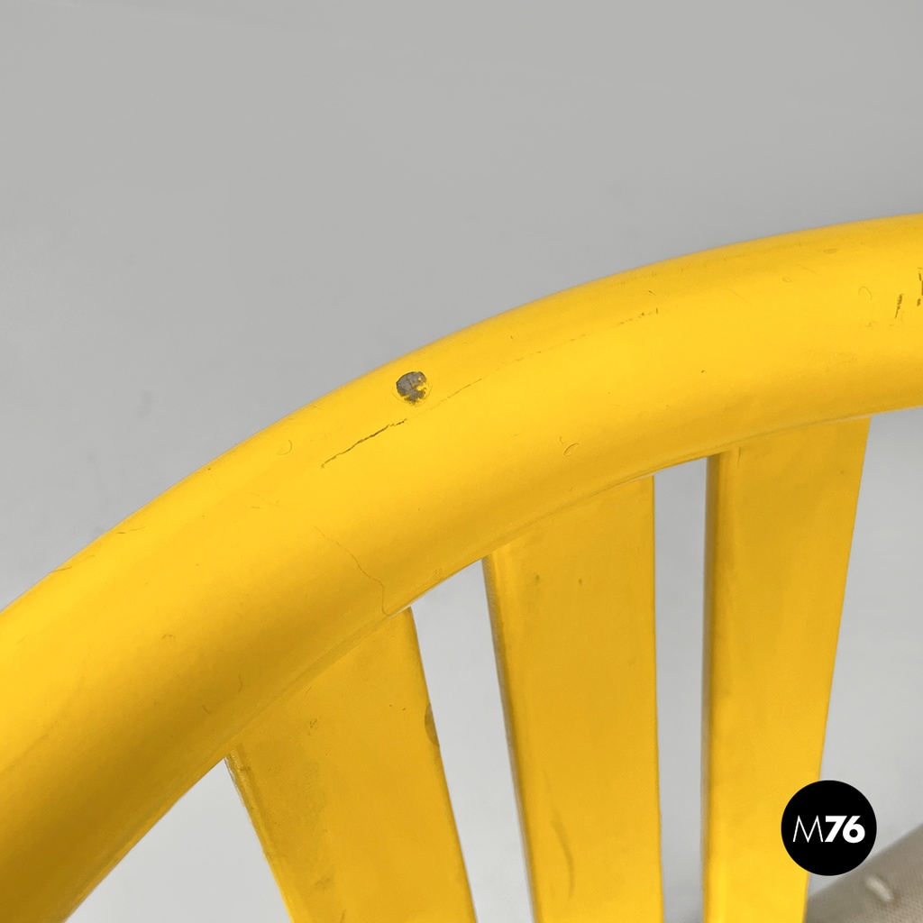 Italian post-modern folding tub chair in yellow wood and beige fabric, 1980s