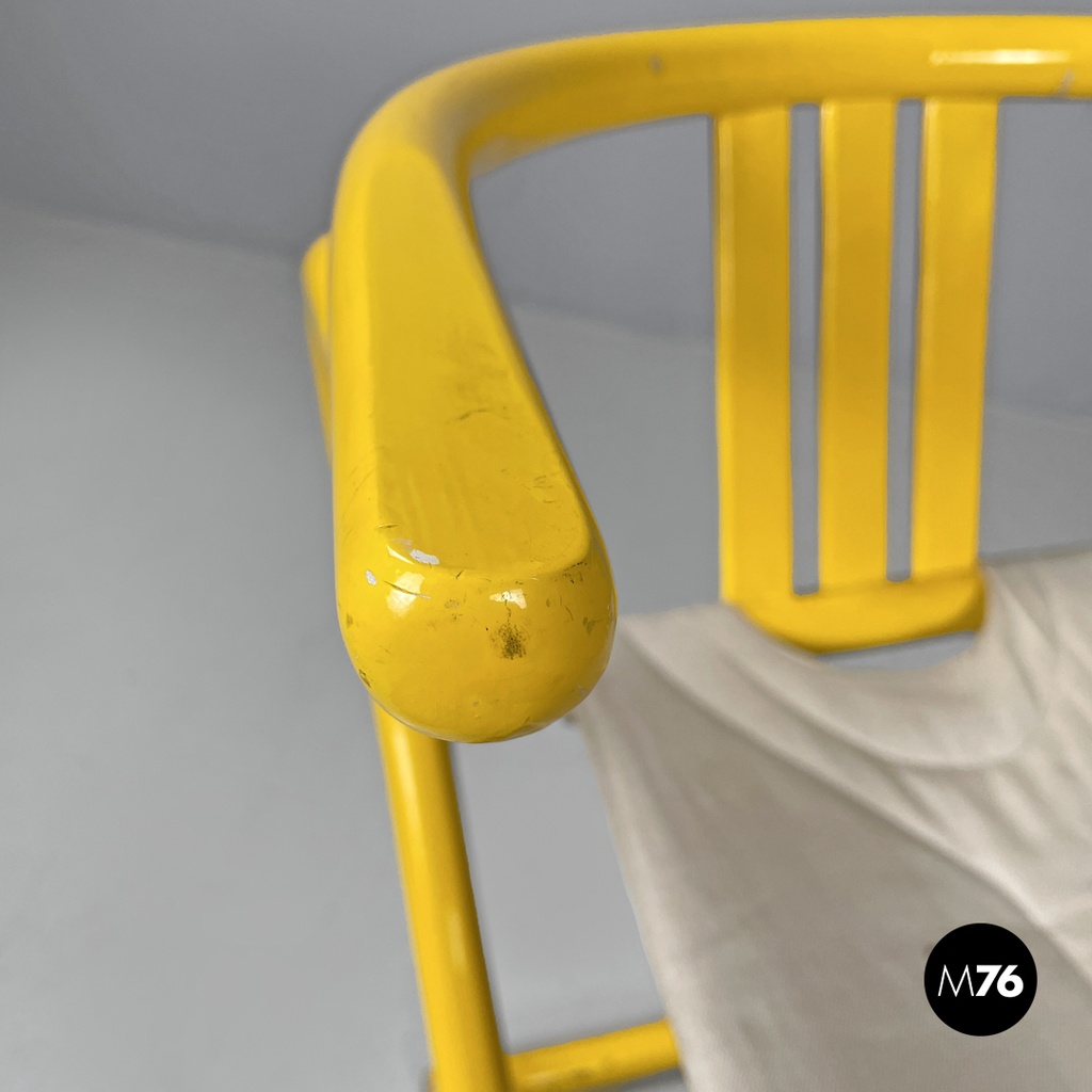 Italian post-modern folding tub chair in yellow wood and beige fabric, 1980s