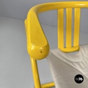 Italian post-modern folding tub chair in yellow wood and beige fabric, 1980s