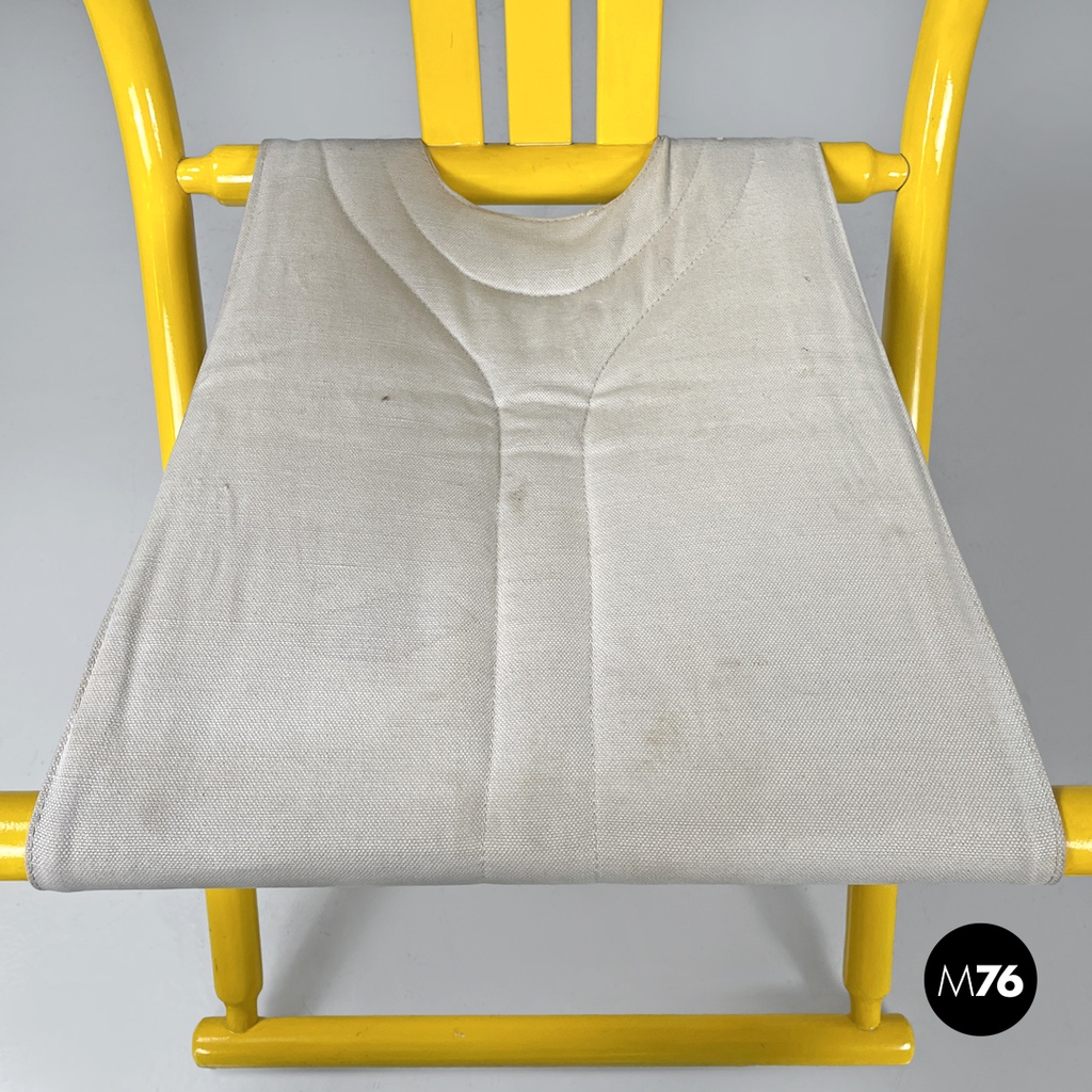 Italian post-modern folding tub chair in yellow wood and beige fabric, 1980s