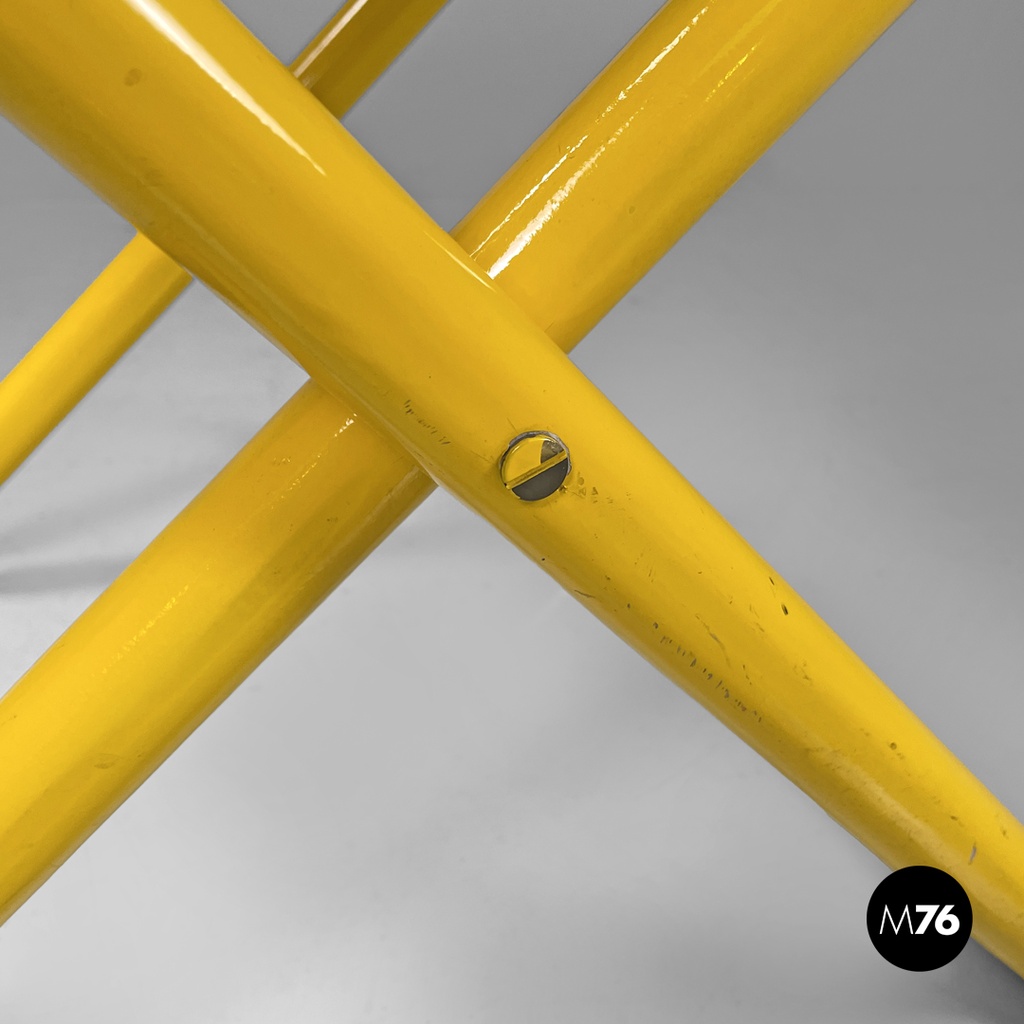 Italian post-modern folding tub chair in yellow wood and beige fabric, 1980s