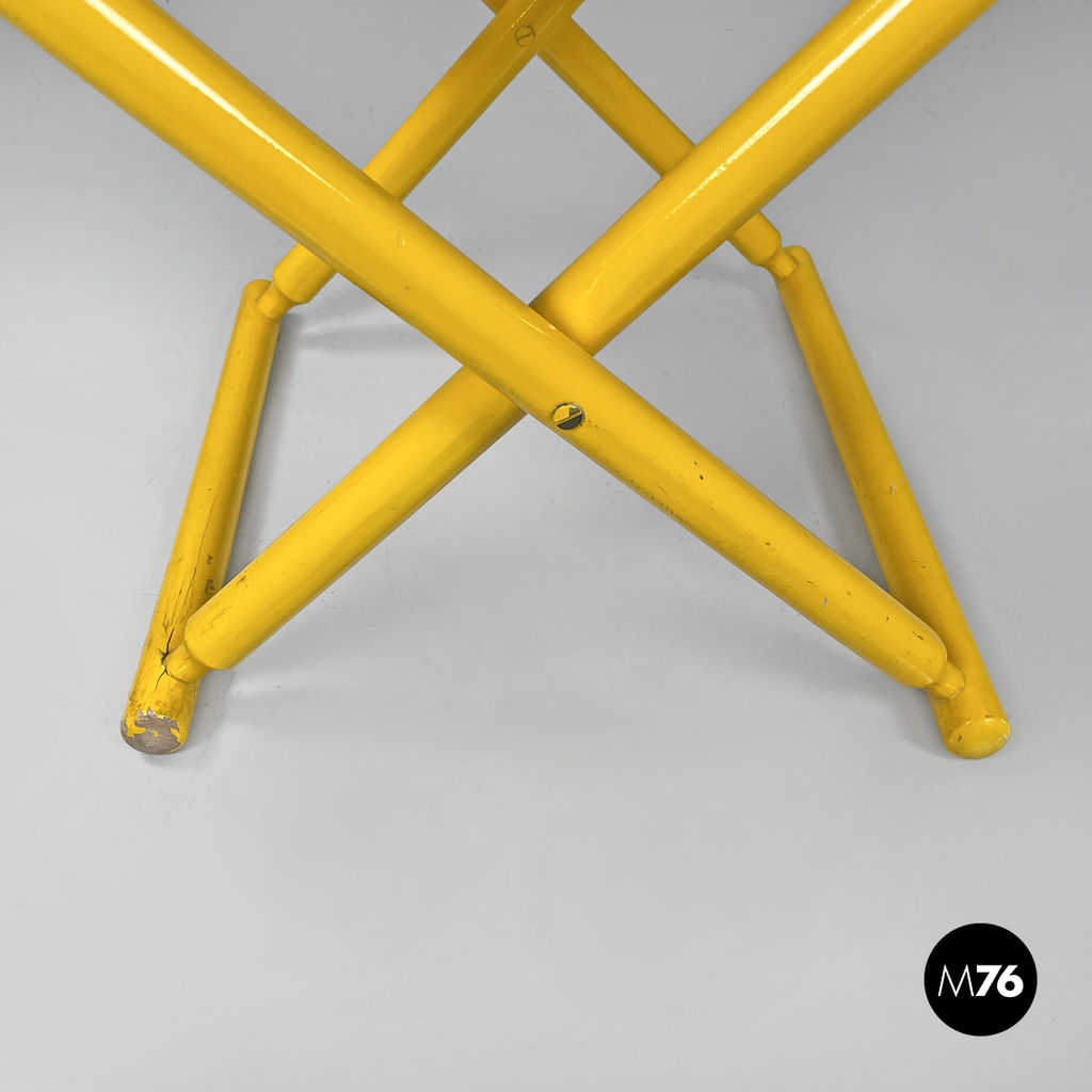 Italian post-modern folding tub chair in yellow wood and beige fabric, 1980s