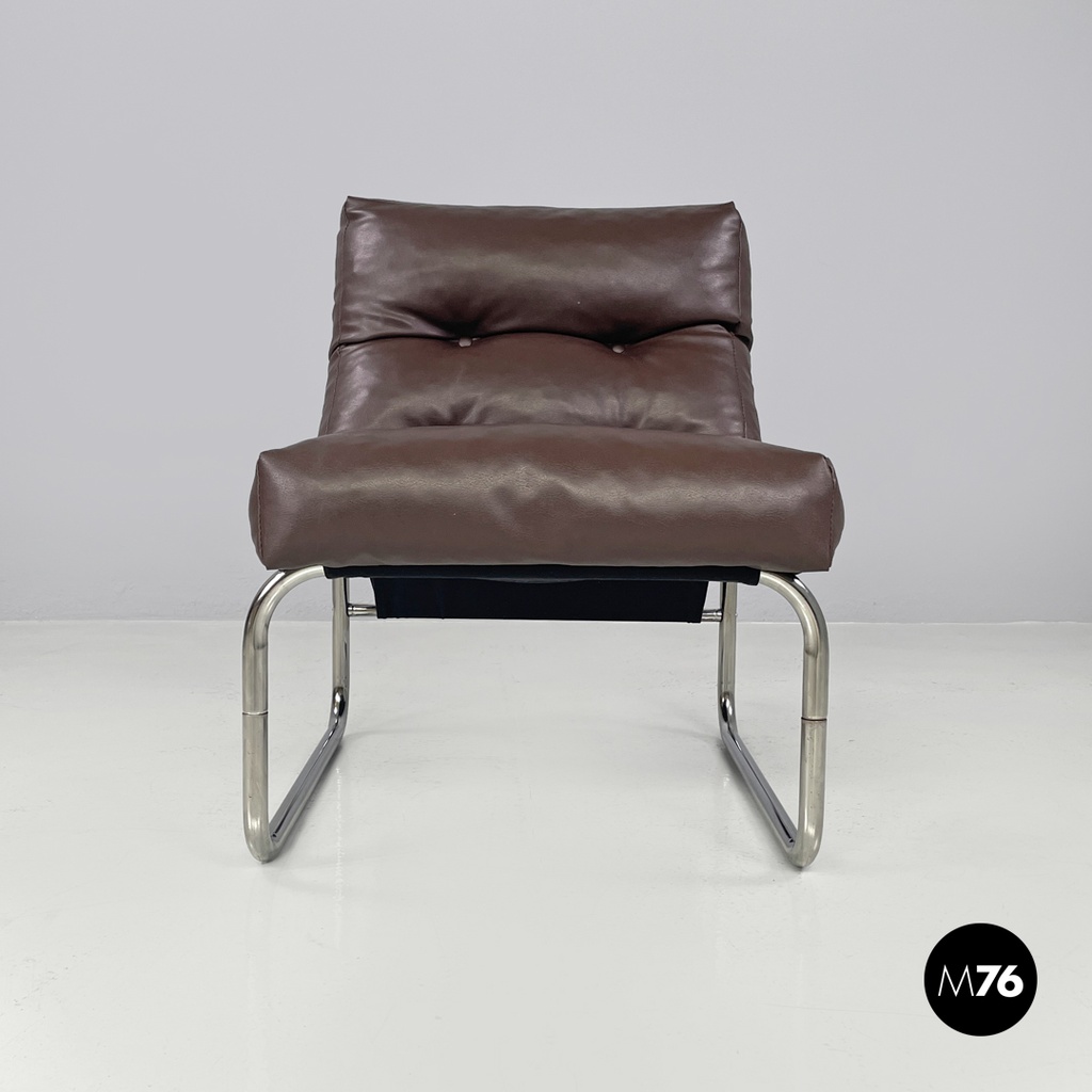 Swedish modern brown faux leather armchairs Pixi Gillis Lundgren for Ikea, 1970s