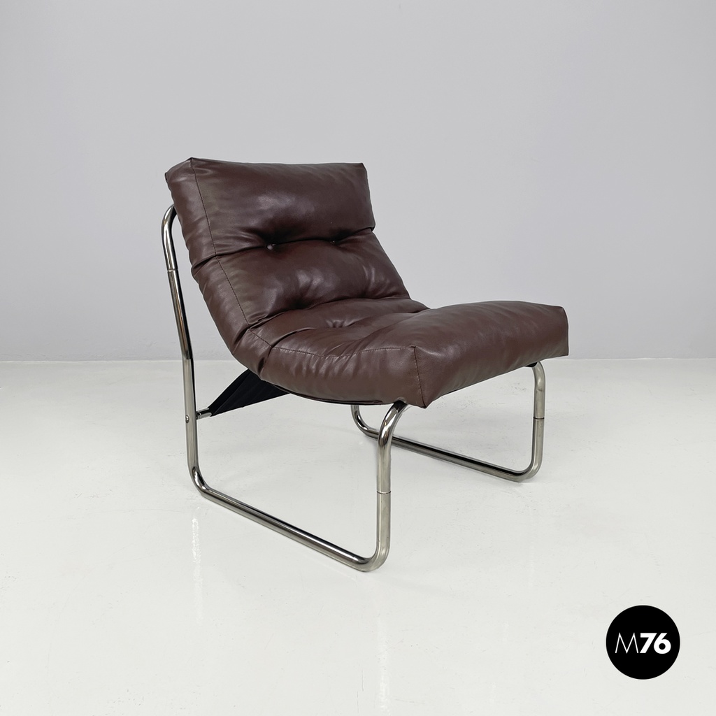 Swedish modern brown faux leather armchairs Pixi Gillis Lundgren for Ikea, 1970s