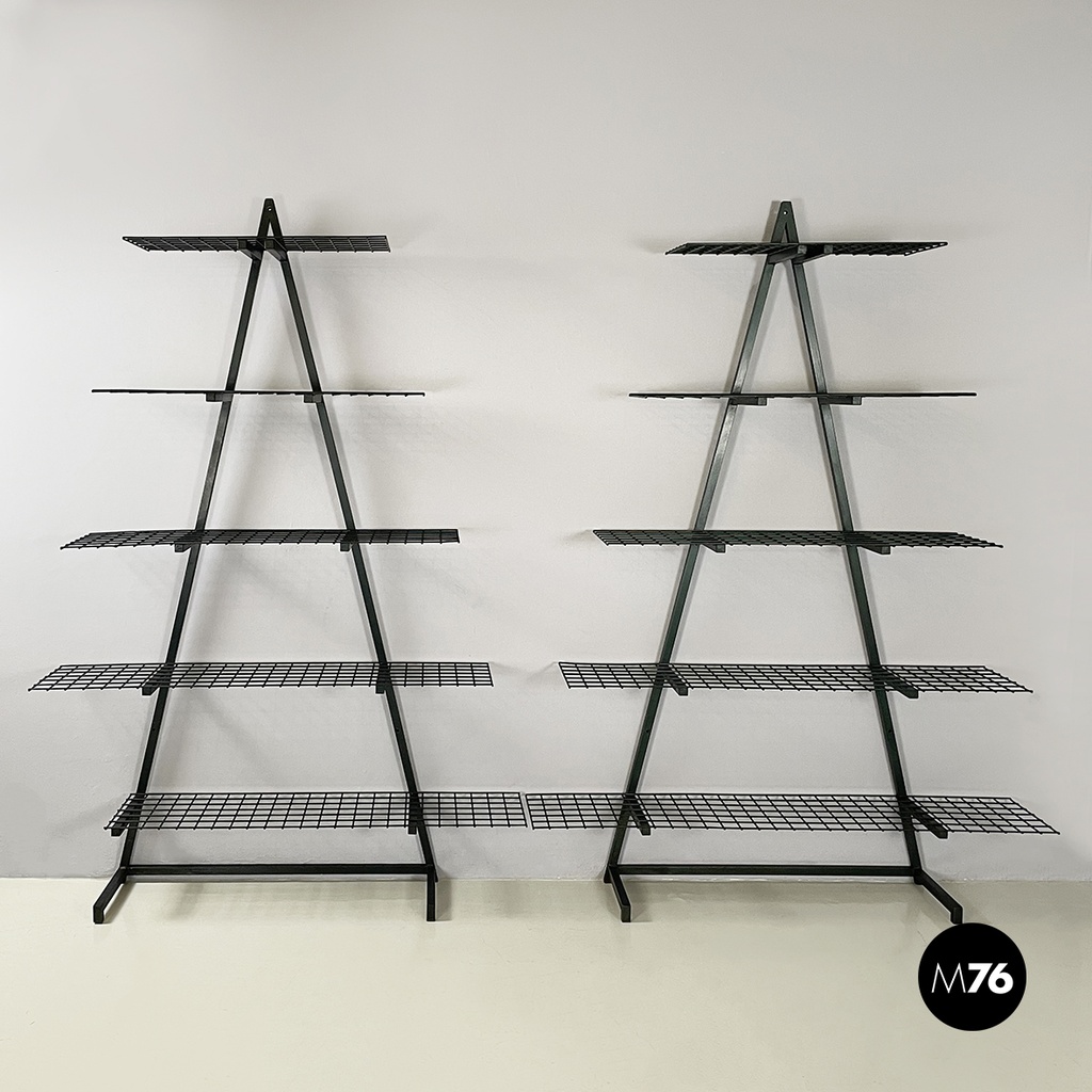 Italian modern Wall o self-supporting bookcases in dark green metal, 1980s
