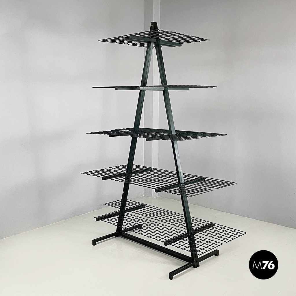 Italian modern Wall o self-supporting bookcases in dark green metal, 1980s