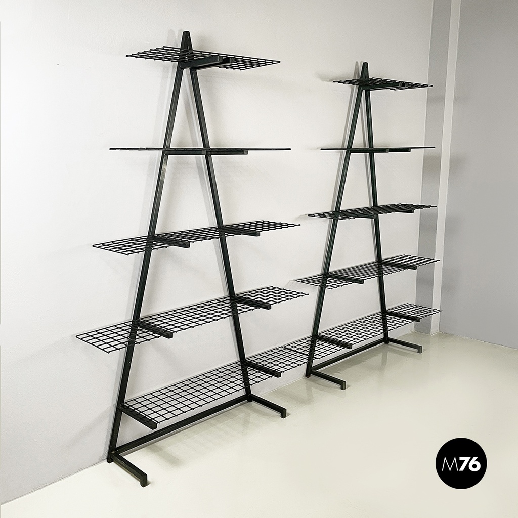 Italian modern Wall o self-supporting bookcases in dark green metal, 1980s