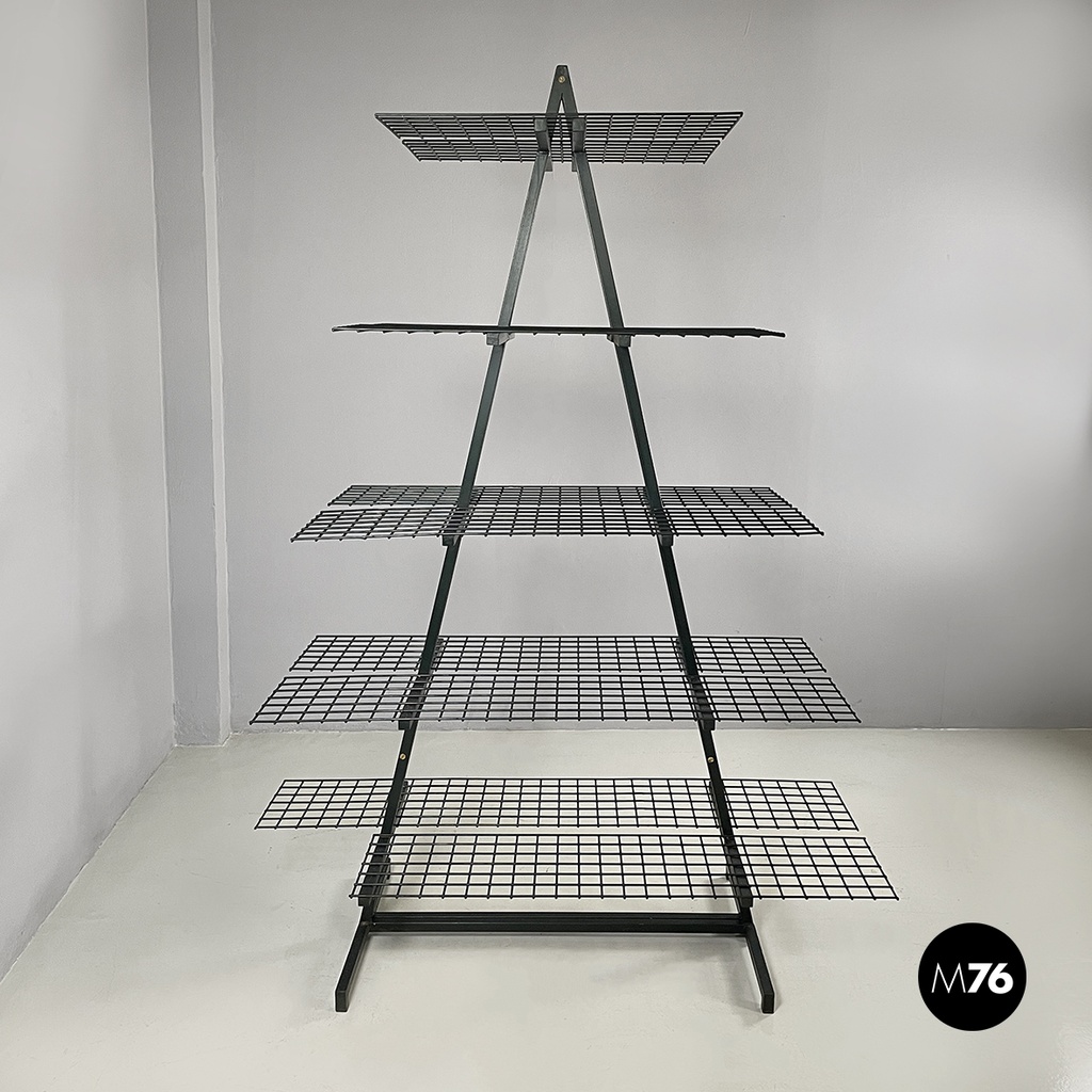 Italian modern Wall o self-supporting bookcases in dark green metal, 1980s