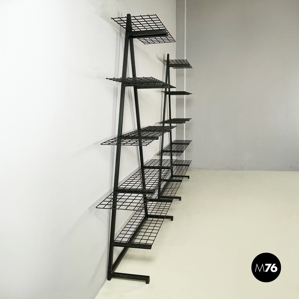 Italian modern Wall o self-supporting bookcases in dark green metal, 1980s