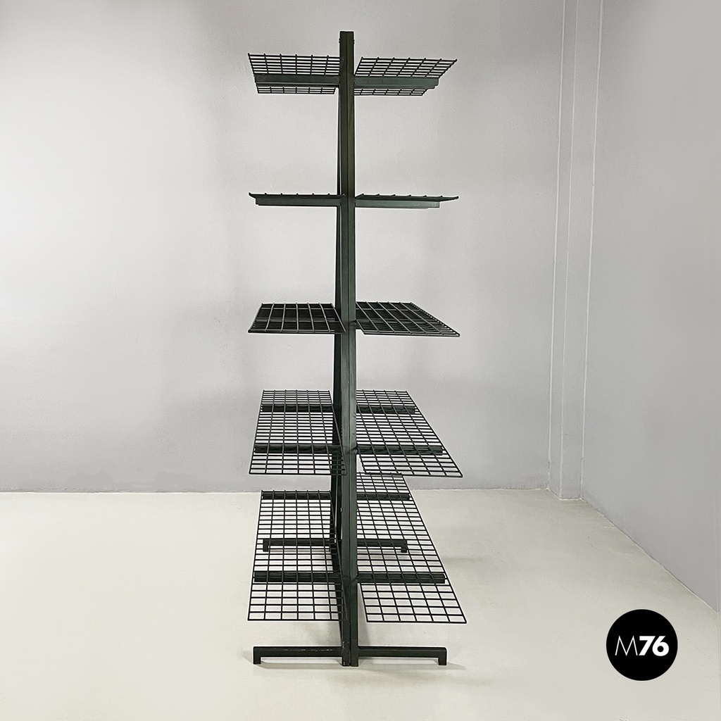 Italian modern Wall o self-supporting bookcases in dark green metal, 1980s