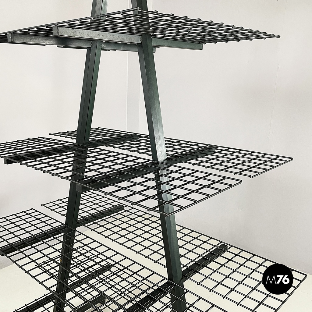 Italian modern Wall o self-supporting bookcases in dark green metal, 1980s