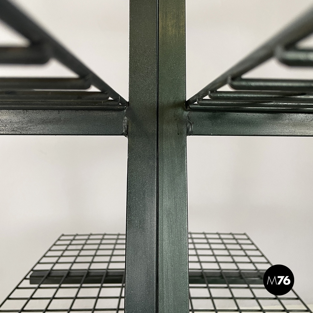 Italian modern Wall o self-supporting bookcases in dark green metal, 1980s