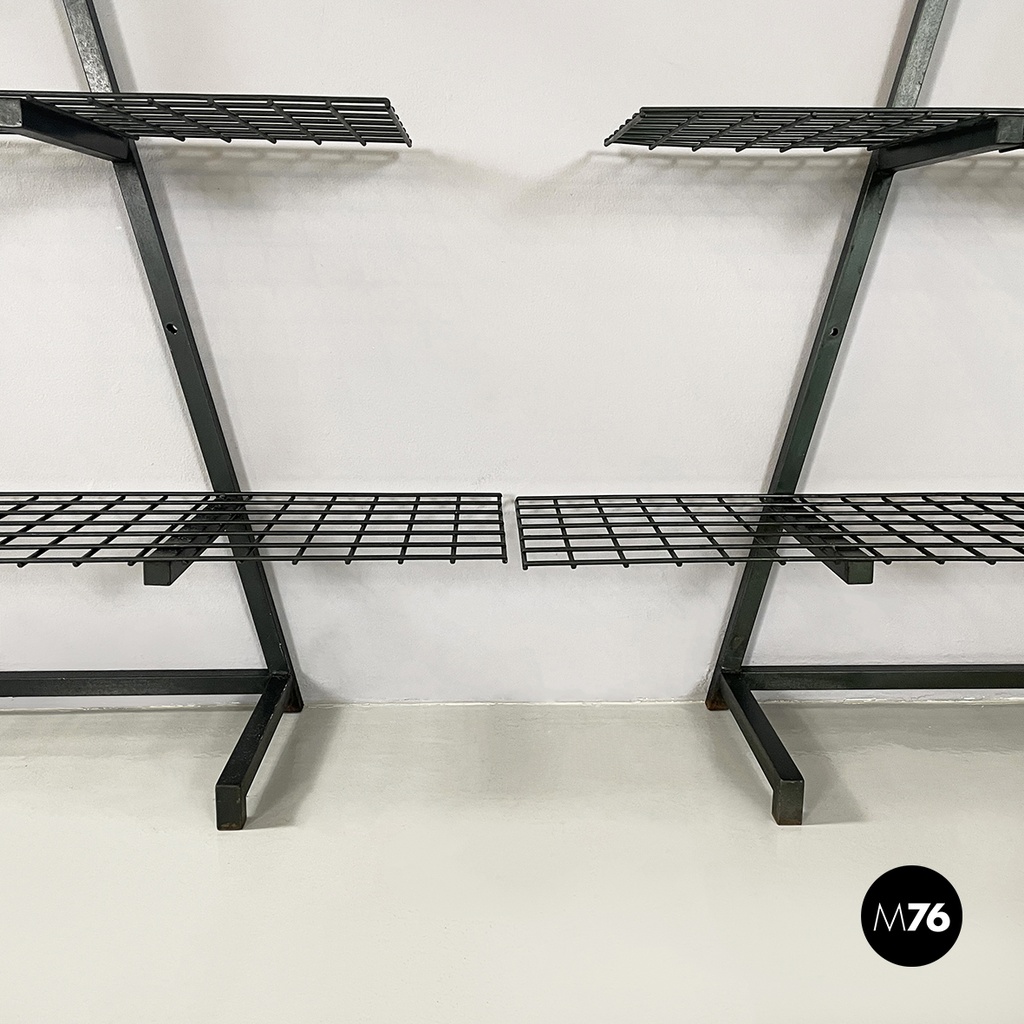 Italian modern Wall o self-supporting bookcases in dark green metal, 1980s