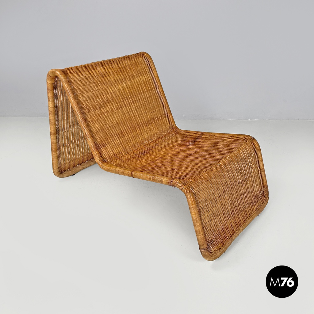 Italian mid-century modern rattan armchair P3 by Tito Agnoli for Bonacina, 1960s