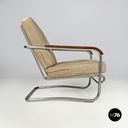 Italian Bauhaus armchair chromed metal structure and light brown fabric, 1940s