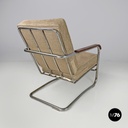 Italian Bauhaus armchair chromed metal structure and light brown fabric, 1940s