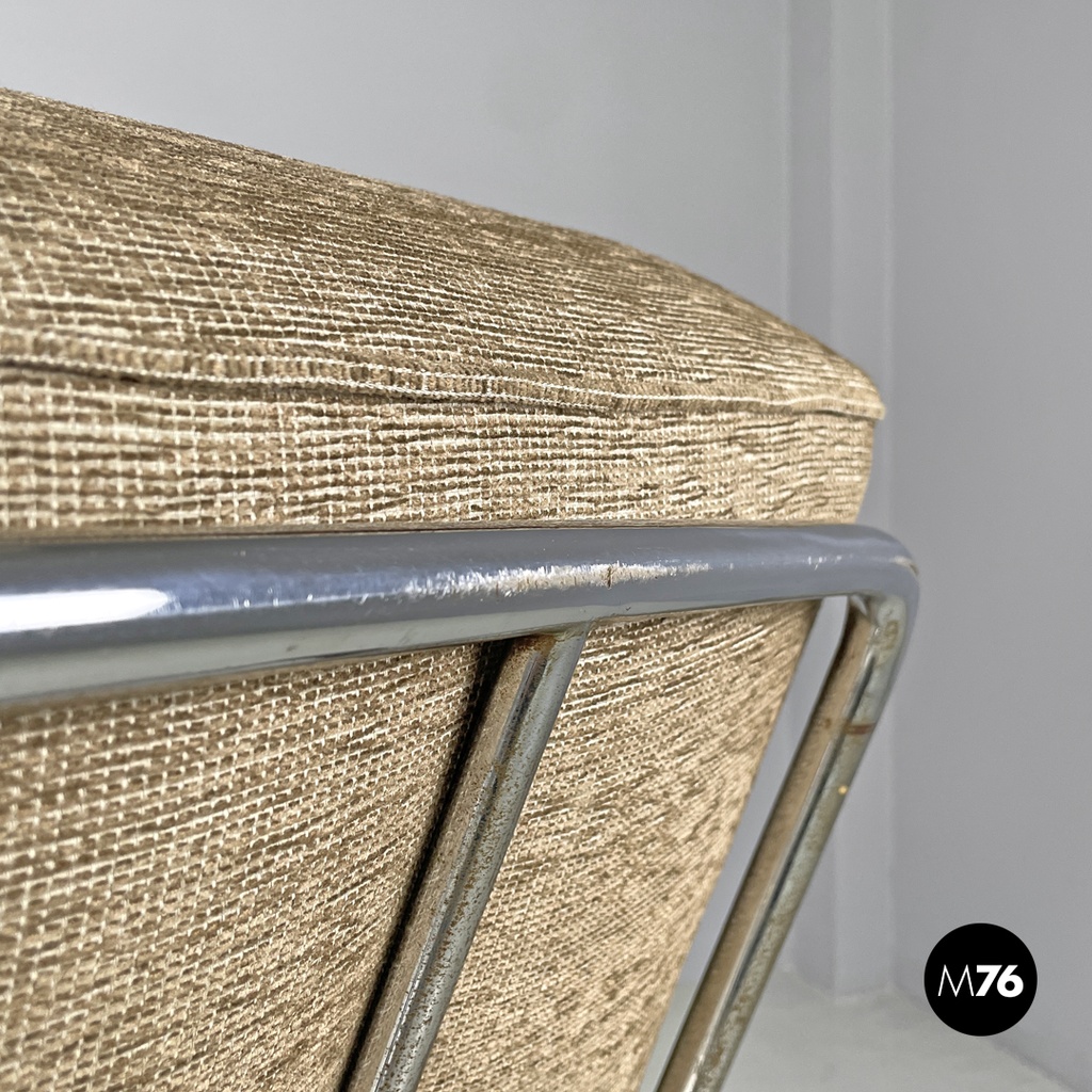 Italian Bauhaus armchair chromed metal structure and light brown fabric, 1940s