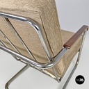 Italian Bauhaus armchair chromed metal structure and light brown fabric, 1940s