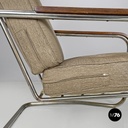 Italian Bauhaus armchair chromed metal structure and light brown fabric, 1940s