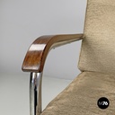 Italian Bauhaus armchair chromed metal structure and light brown fabric, 1940s
