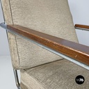 Italian Bauhaus armchair chromed metal structure and light brown fabric, 1940s