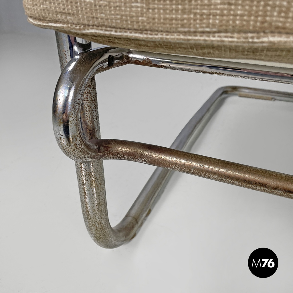Italian Bauhaus armchair chromed metal structure and light brown fabric, 1940s