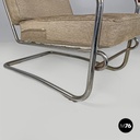 Italian Bauhaus armchair chromed metal structure and light brown fabric, 1940s