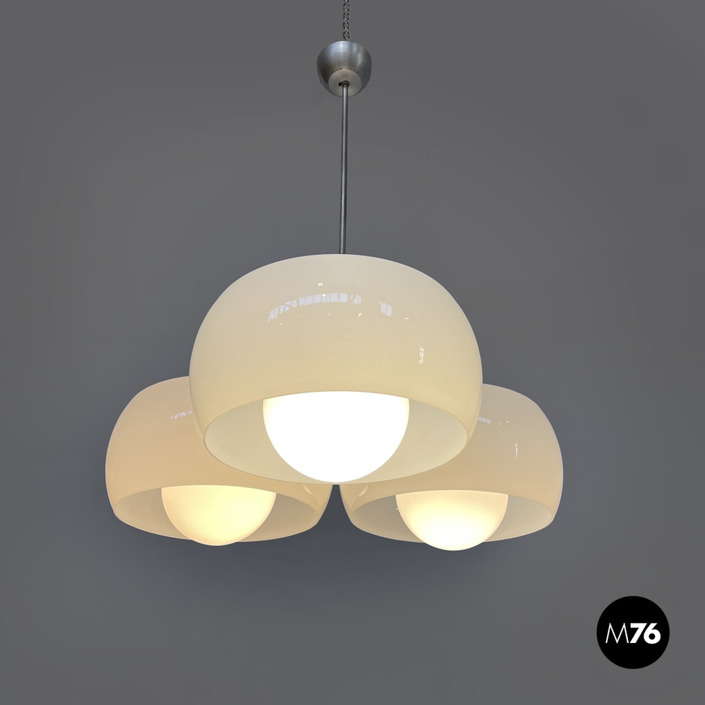 Italian modern glass brass chandelier Triclinio Vico Magistretti Artemide, 1970s