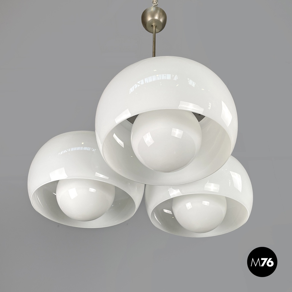 Italian modern glass brass chandelier Triclinio Vico Magistretti Artemide, 1970s