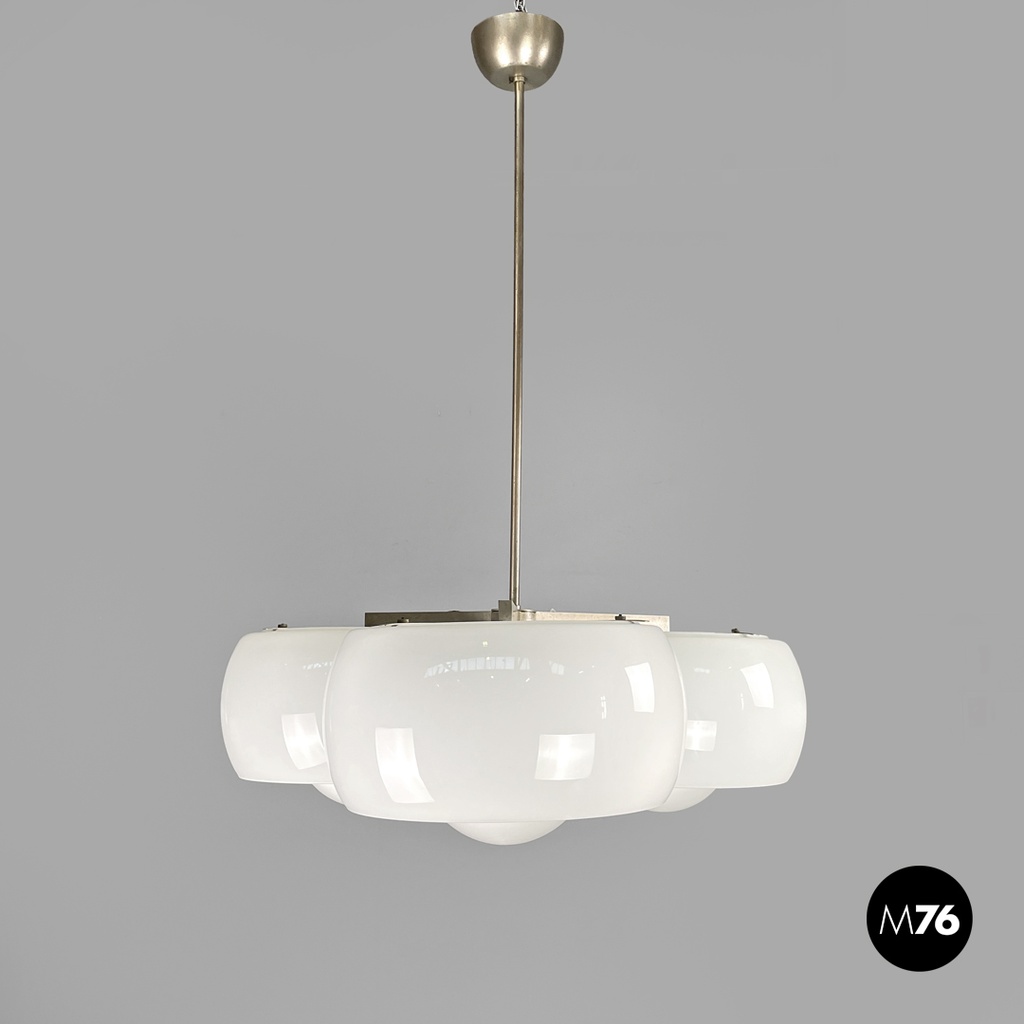 Italian modern glass brass chandelier Triclinio Vico Magistretti Artemide, 1970s