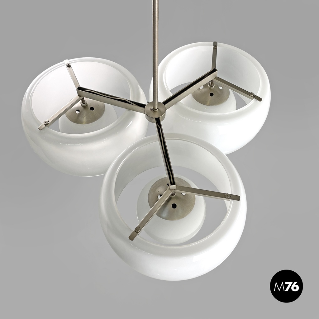 Italian modern glass brass chandelier Triclinio Vico Magistretti Artemide, 1970s