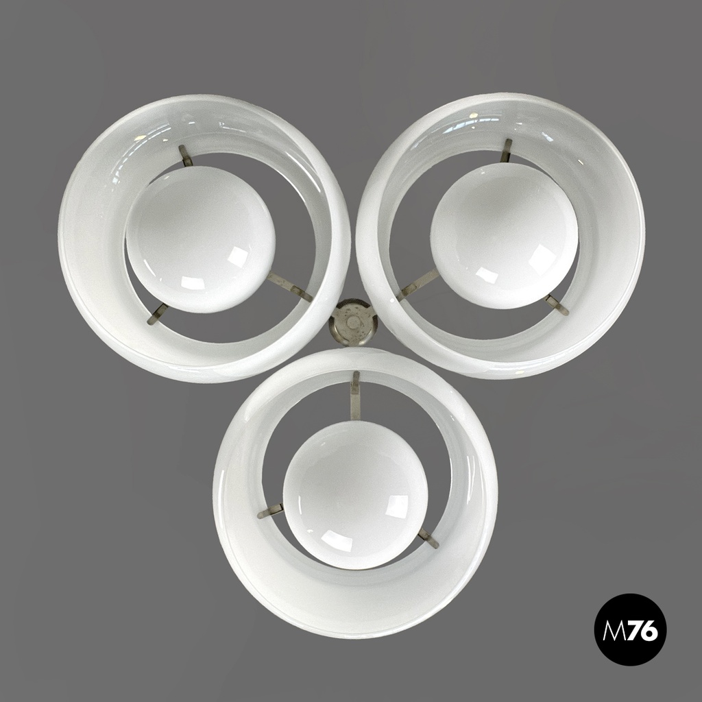 Italian modern glass brass chandelier Triclinio Vico Magistretti Artemide, 1970s