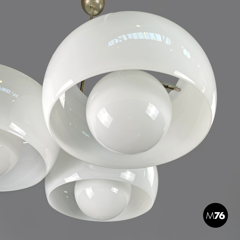 Italian modern glass brass chandelier Triclinio Vico Magistretti Artemide, 1970s