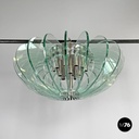 Italian modern transparent rounded glass and chromed metal chandelier, 1970s