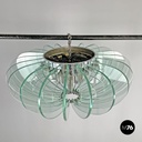 Italian modern transparent rounded glass and chromed metal chandelier, 1970s