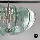 Italian modern transparent rounded glass and chromed metal chandelier, 1970s