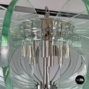 Italian modern transparent rounded glass and chromed metal chandelier, 1970s
